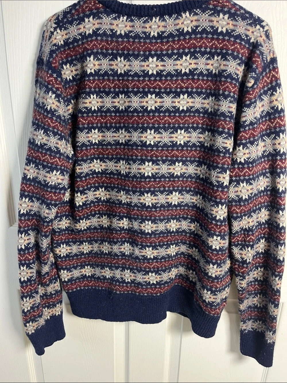 J. Crew Navy, Cream & Red Fair Isle Lambs Wool blend Crewneck knit Sweater